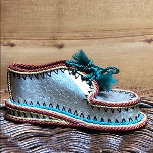 Vintage handmade cardboard staniol shoe slipper home decoration Czech 5.5”